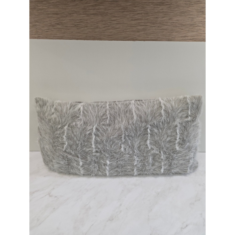 Modern Nordic Lumbar Pillow Faux Fur Shaggy Textured Home Gray Hygge Scandichic